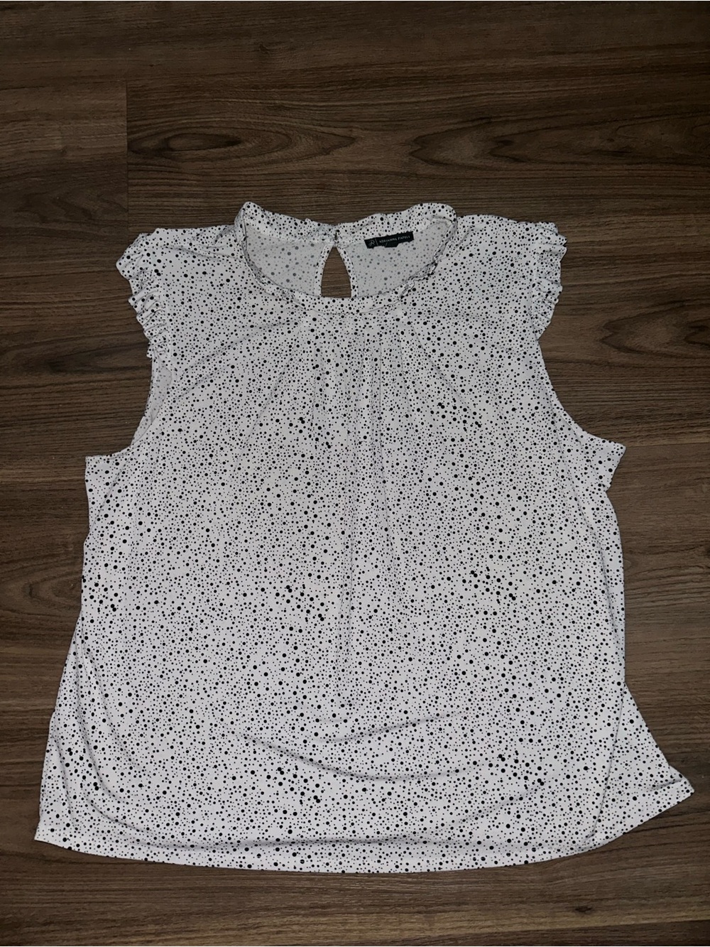 Sleeveless White Dot-Print Ruffle Neck Top